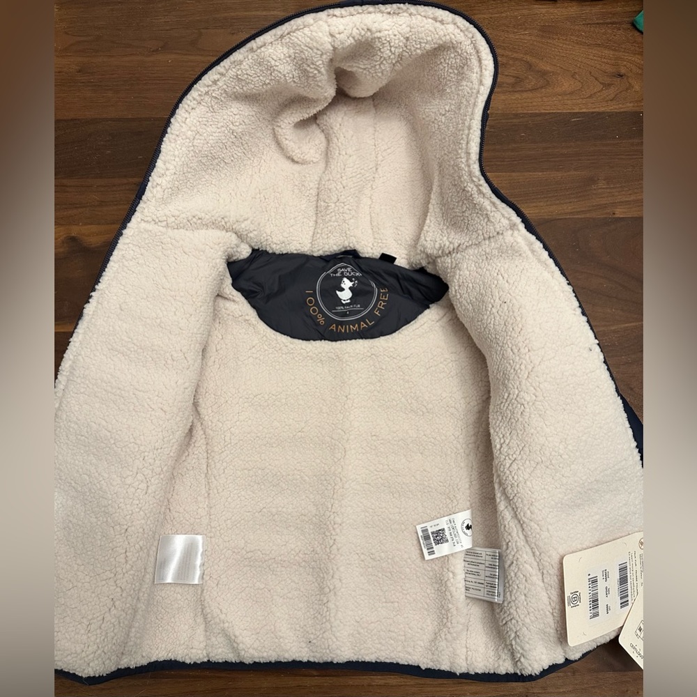 NWTs Save The Duck Faux Shearling Lined Hooded Puffer. Boy/Girl. Navy. Sz. 4 - Picture 4 of 8